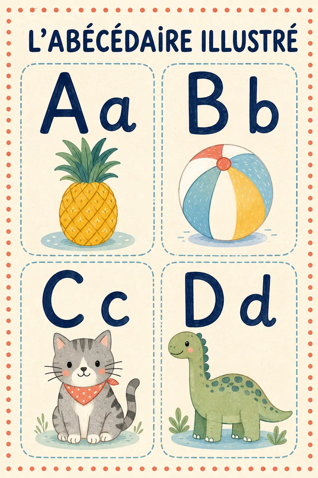 Affichage imprimable Abécédaire illustré pour la maternelle.
