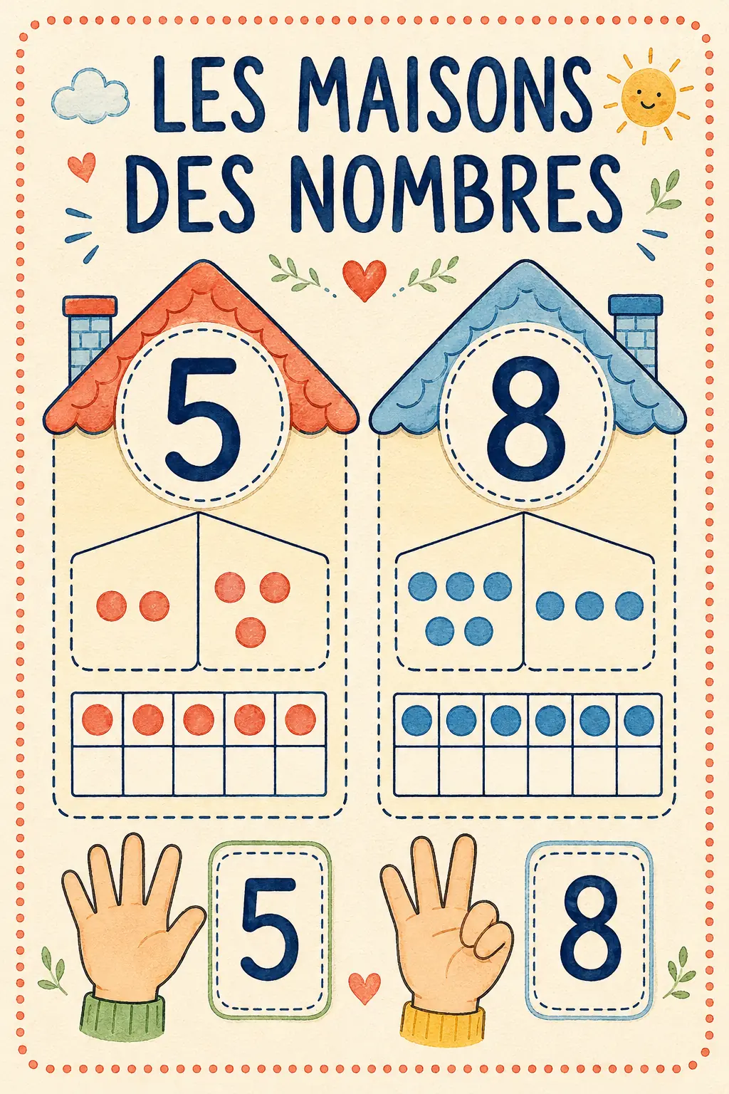 Affichage imprimable Les maisons des nombres pour la maternelle.